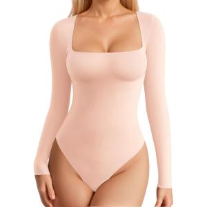 imageMANGOPOP Womens Square Neck Tank Top Bodysuit Sexy Double Lined Sleeveless Thong Body Suits Going Out TopsC18long Sleeve Blushing Bride