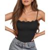 imageMANGOPOP Womens Cami Thong Bodysuit Double Lined Square Neck Backless Body Suit Adjustable Spaghetti Strap Tank Tops03lace Black