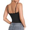 imageMANGOPOP Womens Cami Thong Bodysuit Double Lined Square Neck Backless Body Suit Adjustable Spaghetti Strap Tank Tops03lace Black