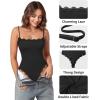imageMANGOPOP Womens Cami Thong Bodysuit Double Lined Square Neck Backless Body Suit Adjustable Spaghetti Strap Tank Tops03lace Black