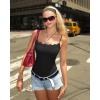 imageMANGOPOP Womens Cami Thong Bodysuit Double Lined Square Neck Backless Body Suit Adjustable Spaghetti Strap Tank Tops03lace Black