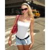imageMANGOPOP Womens Cami Thong Bodysuit Double Lined Square Neck Backless Body Suit Adjustable Spaghetti Strap Tank Tops04lace White