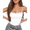 imageMANGOPOP Womens Cami Thong Bodysuit Double Lined Square Neck Backless Body Suit Adjustable Spaghetti Strap Tank Tops04lace White