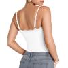 imageMANGOPOP Womens Cami Thong Bodysuit Double Lined Square Neck Backless Body Suit Adjustable Spaghetti Strap Tank Tops04lace White
