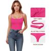imageMANGOPOP Womens Cami Thong Bodysuit Double Lined Square Neck Backless Body Suit Adjustable Spaghetti Strap Tank TopsBarbie Pink