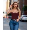 imageMANGOPOP Womens Cami Thong Bodysuit Double Lined Square Neck Backless Body Suit Adjustable Spaghetti Strap Tank TopsBurgundy