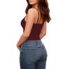 imageMANGOPOP Womens Cami Thong Bodysuit Double Lined Square Neck Backless Body Suit Adjustable Spaghetti Strap Tank TopsBurgundy