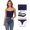 imageMANGOPOP Womens Cami Thong Bodysuit Double Lined Square Neck Backless Body Suit Adjustable Spaghetti Strap Tank TopsDeep Blue