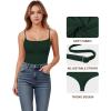 imageMANGOPOP Womens Cami Thong Bodysuit Double Lined Square Neck Backless Body Suit Adjustable Spaghetti Strap Tank TopsDeep Green