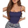imageMANGOPOP Womens Cami Thong Bodysuit Double Lined Square Neck Backless Body Suit Adjustable Spaghetti Strap Tank TopsLace Deep Blue