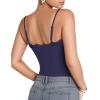 imageMANGOPOP Womens Cami Thong Bodysuit Double Lined Square Neck Backless Body Suit Adjustable Spaghetti Strap Tank TopsLace Deep Blue