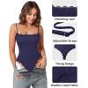 imageMANGOPOP Womens Cami Thong Bodysuit Double Lined Square Neck Backless Body Suit Adjustable Spaghetti Strap Tank TopsLace Deep Blue