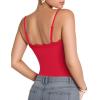 imageMANGOPOP Womens Cami Thong Bodysuit Double Lined Square Neck Backless Body Suit Adjustable Spaghetti Strap Tank TopsLace Red
