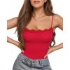 imageMANGOPOP Womens Cami Thong Bodysuit Double Lined Square Neck Backless Body Suit Adjustable Spaghetti Strap Tank TopsLace Red