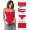 imageMANGOPOP Womens Cami Thong Bodysuit Double Lined Square Neck Backless Body Suit Adjustable Spaghetti Strap Tank TopsLace Red