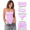 imageMANGOPOP Womens Cami Thong Bodysuit Double Lined Square Neck Backless Body Suit Adjustable Spaghetti Strap Tank TopsLace Rose Quartz