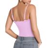 imageMANGOPOP Womens Cami Thong Bodysuit Double Lined Square Neck Backless Body Suit Adjustable Spaghetti Strap Tank TopsLace Rose Quartz