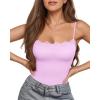 imageMANGOPOP Womens Cami Thong Bodysuit Double Lined Square Neck Backless Body Suit Adjustable Spaghetti Strap Tank TopsLace Rose Quartz