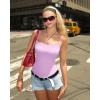 imageMANGOPOP Womens Cami Thong Bodysuit Double Lined Square Neck Backless Body Suit Adjustable Spaghetti Strap Tank TopsLace Rose Quartz