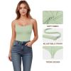 imageMANGOPOP Womens Cami Thong Bodysuit Double Lined Square Neck Backless Body Suit Adjustable Spaghetti Strap Tank TopsMisty Jade