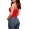 imageMANGOPOP Womens Cami Thong Bodysuit Double Lined Square Neck Backless Body Suit Adjustable Spaghetti Strap Tank TopsRed
