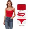 imageMANGOPOP Womens Cami Thong Bodysuit Double Lined Square Neck Backless Body Suit Adjustable Spaghetti Strap Tank TopsRed