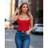 imageMANGOPOP Womens Cami Thong Bodysuit Double Lined Square Neck Backless Body Suit Adjustable Spaghetti Strap Tank TopsRed