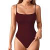 imageMANGOPOP Womens Cami Thong Bodysuit Double Lined Square Neck Backless Body Suit Adjustable Spaghetti Strap Tank TopsBurgundy