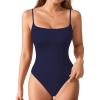 imageMANGOPOP Womens Cami Thong Bodysuit Double Lined Square Neck Backless Body Suit Adjustable Spaghetti Strap Tank TopsDeep Blue