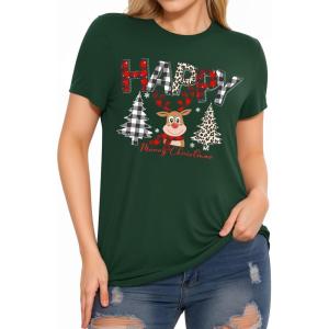 imageMANGOPOP Spring Tops 2025 Shirts for Women Short Sleeve Crew Neck Casual Shirts Basic Tee Summer TopsD01deep Green