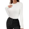 imageMANGOPOP Long Sleeve Shirts for Women Thermal Ribbed Crew Neck Lightweight Sweater Fitted Fall Winter Womens Tops 2025 TrendyA02 White