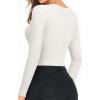 imageMANGOPOP Long Sleeve Shirts for Women Thermal Ribbed Crew Neck Lightweight Sweater Fitted Fall Winter Womens Tops 2025 TrendyA02 White