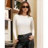 imageMANGOPOP Long Sleeve Shirts for Women Thermal Ribbed Crew Neck Lightweight Sweater Fitted Fall Winter Womens Tops 2025 TrendyA02 White