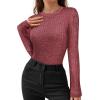 imageMANGOPOP Long Sleeve Shirts for Women Thermal Ribbed Crew Neck Lightweight Sweater Fitted Fall Winter Womens Tops 2025 TrendyBurgundy