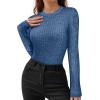 imageMANGOPOP Long Sleeve Shirts for Women Thermal Ribbed Crew Neck Lightweight Sweater Fitted Fall Winter Womens Tops 2025 TrendyDeep Blue