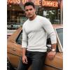 imageMANGOPOP Mens Long Sleeve Tee Shirts Casual Stretchy Thermal Round Crew Neck TShirt Ribbed Knit Fall Winter Tops 2025A02 White