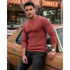 imageMANGOPOP Mens Long Sleeve Tee Shirts Casual Stretchy Thermal Round Crew Neck TShirt Ribbed Knit Fall Winter Tops 2025A05 Wine Red