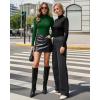 imageMANGOPOP Women Mock Turtle Neck Long Sleeve Shirts Sparkly Sequin Rhinestone Tops Fall Outfits Fashion Tee Winter UndershirtDeep Green