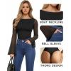 imageMANGOPOP Womens Boat Neck Bell Sleeve Bodysuit Sexy Sheer Mesh Double Lined Body Suits Going Out Fall Tops 202501 Black