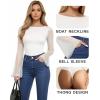 imageMANGOPOP Womens Boat Neck Bell Sleeve Bodysuit Sexy Sheer Mesh Double Lined Body Suits Going Out Fall Tops 202502 White