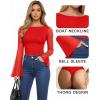 imageMANGOPOP Womens Boat Neck Bell Sleeve Bodysuit Sexy Sheer Mesh Double Lined Body Suits Going Out Fall Tops 202503 Red