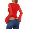 imageMANGOPOP Womens Boat Neck Bell Sleeve Bodysuit Sexy Sheer Mesh Double Lined Body Suits Going Out Fall Tops 202503 Red