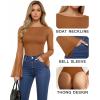 imageMANGOPOP Womens Boat Neck Bell Sleeve Bodysuit Sexy Sheer Mesh Double Lined Body Suits Going Out Fall Tops 202504 Brown