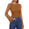 imageMANGOPOP Womens Boat Neck Bell Sleeve Bodysuit Sexy Sheer Mesh Double Lined Body Suits Going Out Fall Tops 202504 Brown