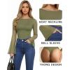 imageMANGOPOP Womens Boat Neck Bell Sleeve Bodysuit Sexy Sheer Mesh Double Lined Body Suits Going Out Fall Tops 202505 Army Green