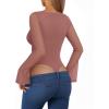 imageMANGOPOP Womens Boat Neck Bell Sleeve Bodysuit Sexy Sheer Mesh Double Lined Body Suits Going Out Fall Tops 202506 Marsala