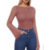 imageMANGOPOP Womens Boat Neck Bell Sleeve Bodysuit Sexy Sheer Mesh Double Lined Body Suits Going Out Fall Tops 202506 Marsala