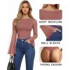 imageMANGOPOP Womens Boat Neck Bell Sleeve Bodysuit Sexy Sheer Mesh Double Lined Body Suits Going Out Fall Tops 202506 Marsala