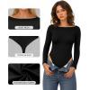 imageMANGOPOP Womens Boat Neck Long Sleeve Bodysuit Basic Thong Body Suit Fall Going Out Tops 202501 Black