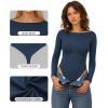 imageMANGOPOP Womens Boat Neck Long Sleeve Bodysuit Basic Thong Body Suit Fall Going Out Tops 2025Deep Blue